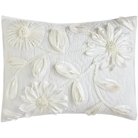 White floral appliqué cushion