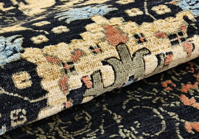 Navy and ivory floral rug detail
