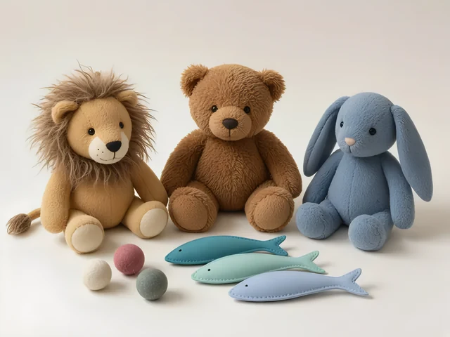 Lion, bear, and bunny plush