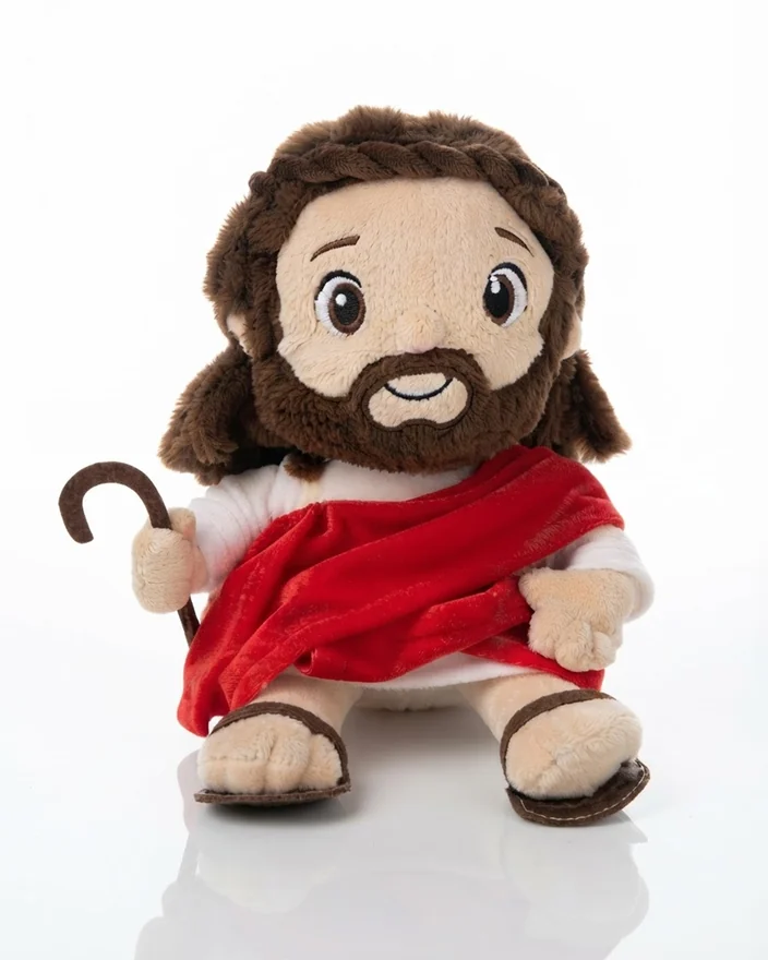 Custom Christ plush toy with red robe and shepherd's staff