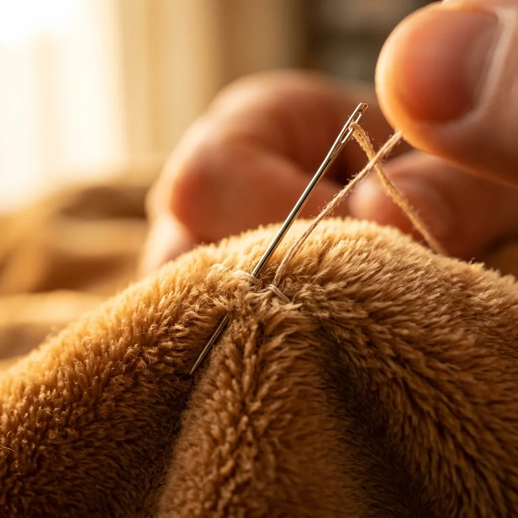 Extreme macro photography of premium plush stitching